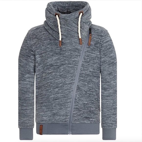 NAKETANO Juberagend II Asymmetrical Zip Plush Fleece Funnel Cowl Neck Jacket - Picture 1 of 14